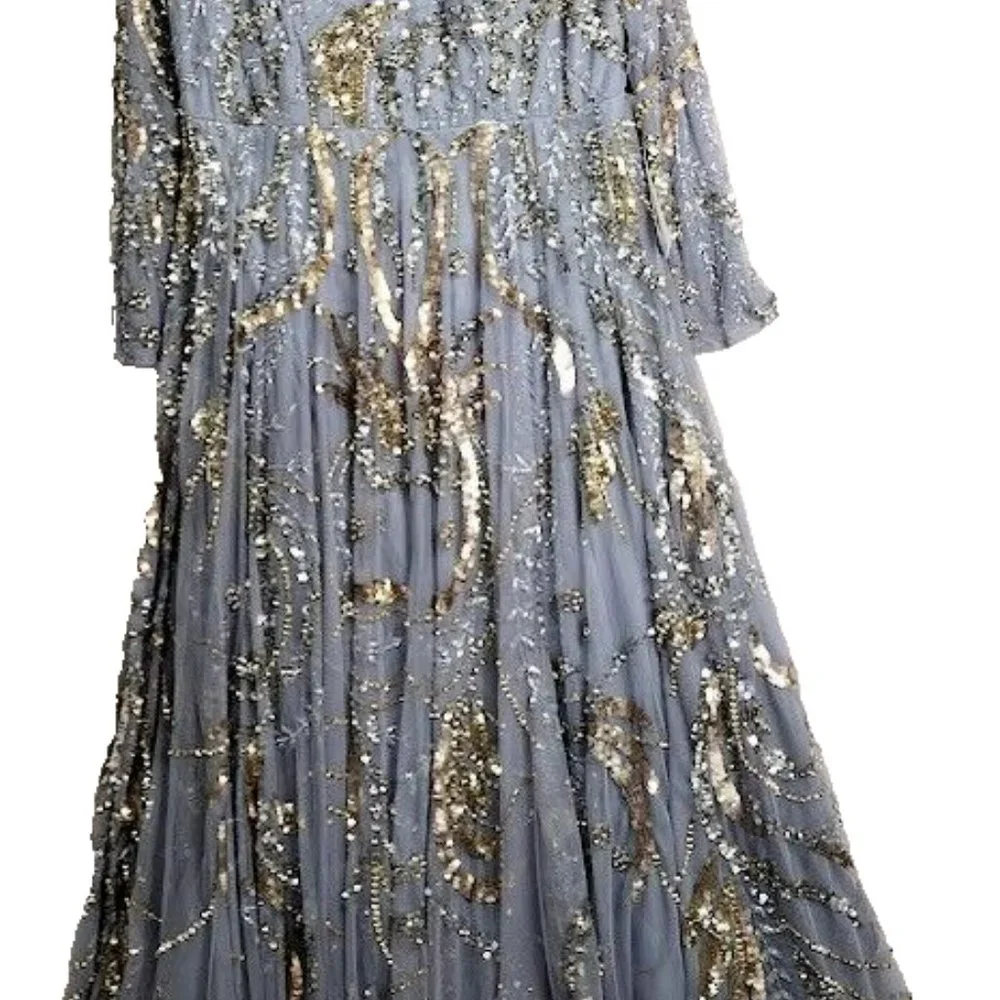 NWT MAC DUGGAL MOTHER OF THE BRIDE EMBELLISHED‎ SEQUIN PLATINUM DRESS 5217